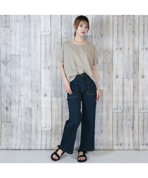 aity(アイティ)の「デニムワイドベイカーパンツ(デニムパンツ・レディース・ネイビー/ワンウォッシュ/ブルー・M/L/LL/3L/4L)」の1枚目の写真