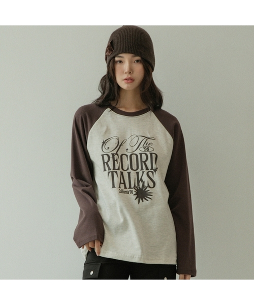 ACOVER(オコボ)の「レコードラグランマンツーマンTシャツ 4カラー(Tシャツ/カットソー・レディース・ブラック/ブラウン/チャコール・FREE)」の3枚目の写真