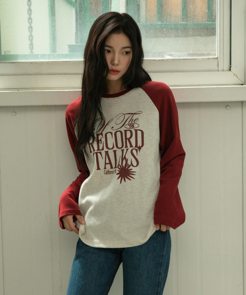 ACOVER(オコボ)の「レコードラグランマンツーマンTシャツ 4カラー(Tシャツ/カットソー・レディース・ブラック/ブラウン/チャコール・FREE)」の4枚目の写真