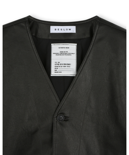 BESLOW(ビースロー)の「COLLARLESS JACKET LEATHER BLACK(テーラードジャケット・メンズ・その他・SMALL/MEDIUM/LARGE/X-LARGE)」の2枚目の写真