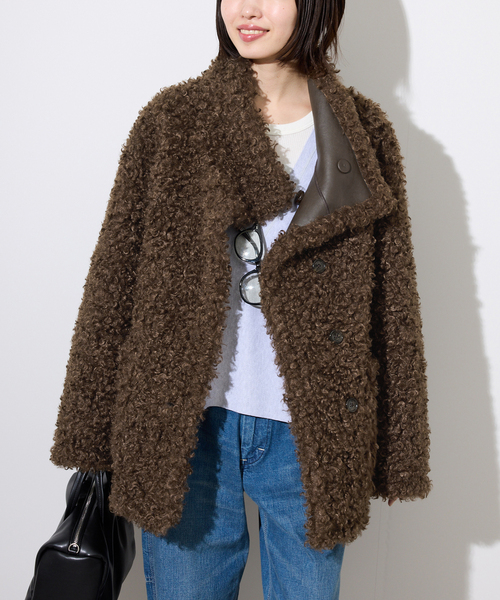 SLOBE IENA（スローブイエナ）の「リバーシブルフェイクムートンスタンドブルゾン（ムートンコート・レディース・ブラウン・38/36）」の6枚目の写真