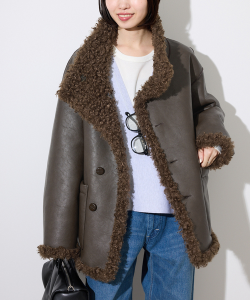 SLOBE IENA（スローブイエナ）の「リバーシブルフェイクムートンスタンドブルゾン（ムートンコート・レディース・ブラウン・38/36）」の7枚目の写真