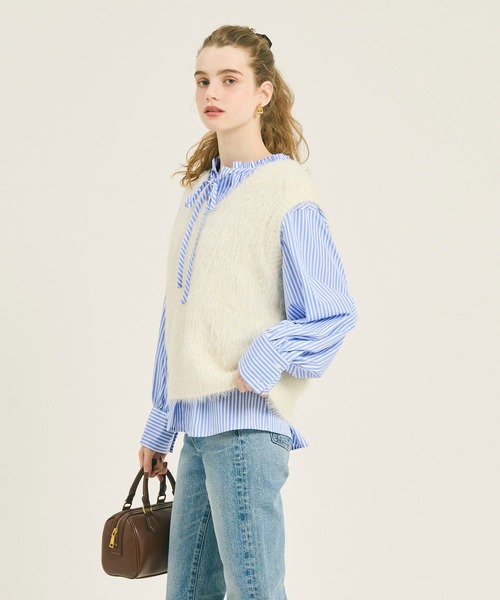 coca(coca)(コカ)の「襟フリルオーバーサイズシャツ(シャツ/ブラウス・レディース・ホワイト/ストライプ・L/M/S)」の13枚目の写真