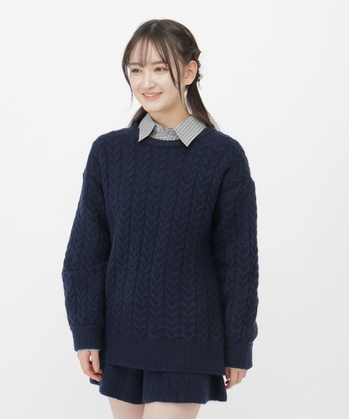 GLOBAL WORK（グローバルワーク）の「ゆったりニットSETUP/AND YUA ANY/599711（ワンピース・キッズ・ネイビー/杢グレー・SMALL/MEDIUM）」の16枚目の写真