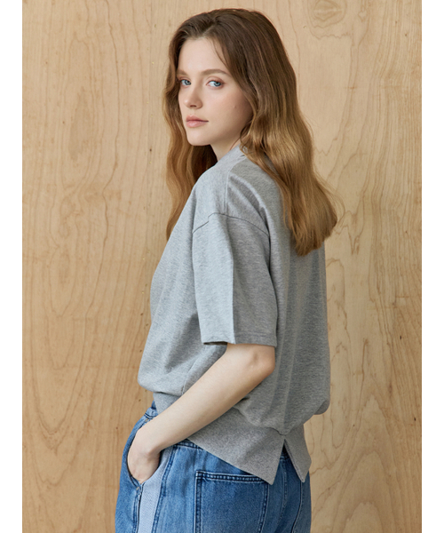 MAXZA(マージャコレクション)の「リボン刺繍ボリュームスリーブカラー付き半袖Tシャツ(Tシャツ/カットソー・レディース・グレー/ブラック・FREE)」の5枚目の写真