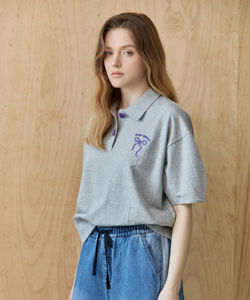 MAXZA(マージャコレクション)の「リボン刺繍ボリュームスリーブカラー付き半袖Tシャツ(Tシャツ/カットソー・レディース・グレー/ブラック・FREE)」の9枚目の写真