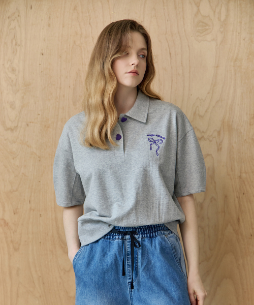 MAXZA(マージャコレクション)の「リボン刺繍ボリュームスリーブカラー付き半袖Tシャツ(Tシャツ/カットソー・レディース・グレー/ブラック・FREE)」の10枚目の写真