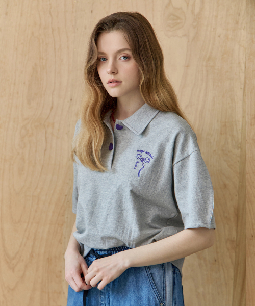MAXZA(マージャコレクション)の「リボン刺繍ボリュームスリーブカラー付き半袖Tシャツ(Tシャツ/カットソー・レディース・グレー/ブラック・FREE)」の11枚目の写真