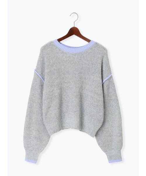 Te chichi TERRASSE（テチチテラス）の「片畦配色クロップドモックネックニットプルオーバー（ニット/セーター・レディース・グレー/オフホワイト/ネイビー・F）」の3枚目の写真
