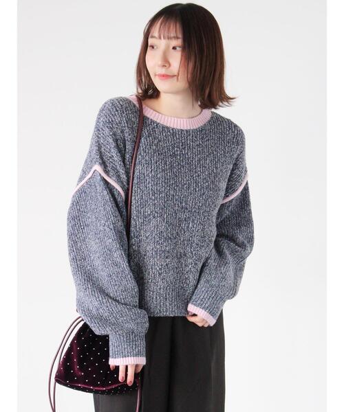 Te chichi TERRASSE（テチチテラス）の「片畦配色クロップドモックネックニットプルオーバー（ニット/セーター・レディース・グレー/オフホワイト/ネイビー・F）」の6枚目の写真