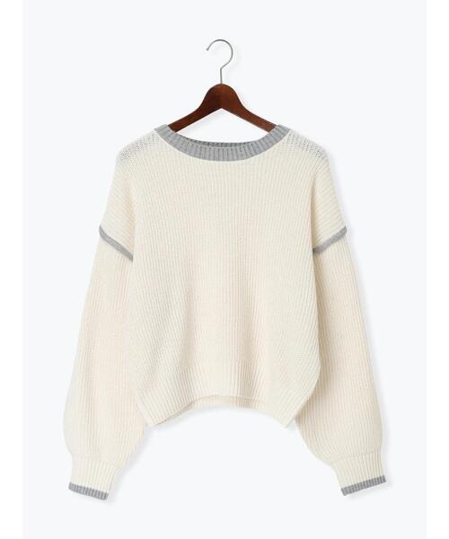 Te chichi TERRASSE（テチチテラス）の「片畦配色クロップドモックネックニットプルオーバー（ニット/セーター・レディース・グレー/オフホワイト/ネイビー・F）」の10枚目の写真