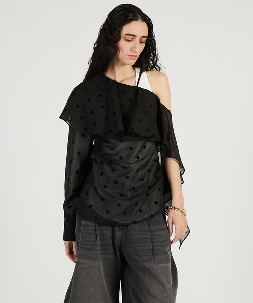 PRANK PROJECT(プランクプロジェクト)の「【2026Spring Pre-Order】ワンショルラッフルトップ / One-Shoulder Ruffled Top(その他トップス・レディース・ブラック/アイボリー・FREE)」の12枚目の写真