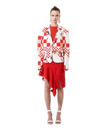 Red And White Biscuit Check Pattern Zipper Detail Jacket