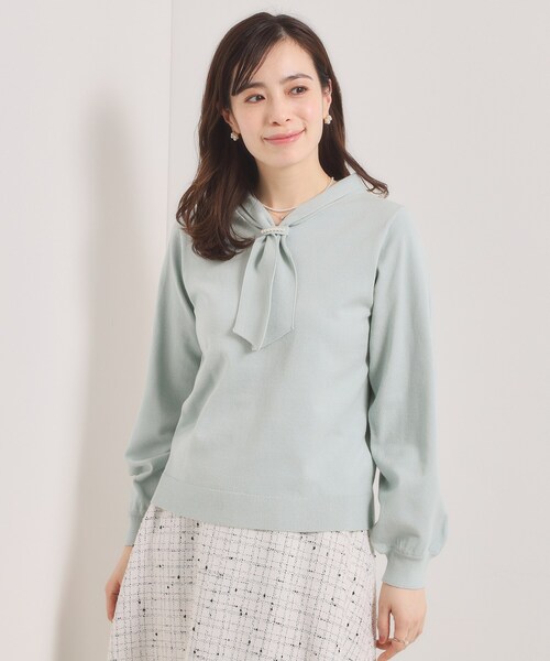 ITS'DEMO（イッツデモ）の「【手洗い可】総針ボウタイニット（ニット/セーター・レディース・ブラック/サックスブルー/オフホワイト/サンドベージュ・00）」の18枚目の写真