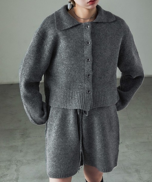Fashion Letter（ファッションレター）の「セットアップ対応 ニットクロップドカーディガン（カーディガン/ボレロ・レディース・ブラック/ブラウン/チャコールグレー/グレー・M）」の6枚目の写真