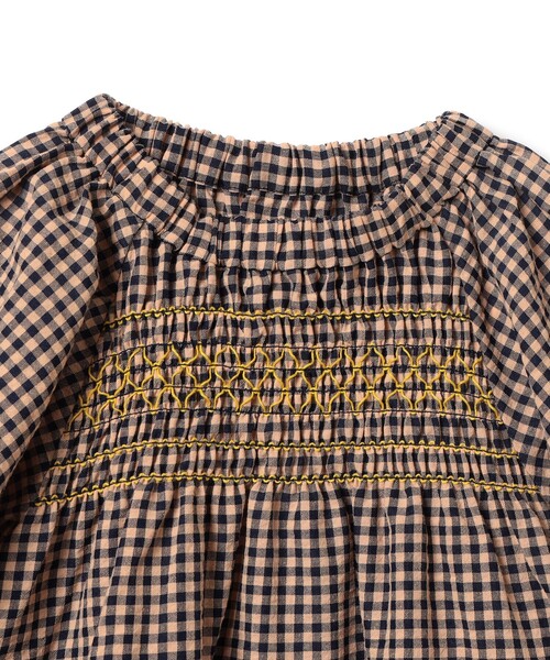 BEAMS mini（ビームスミニ）の「スモッキング チェック ブラウス 2026SS（90～140cm）（シャツ/ブラウス・キッズ・オレンジ系その他4/イエロー系その他4・140/130/120/110/100/90）」の7枚目の写真