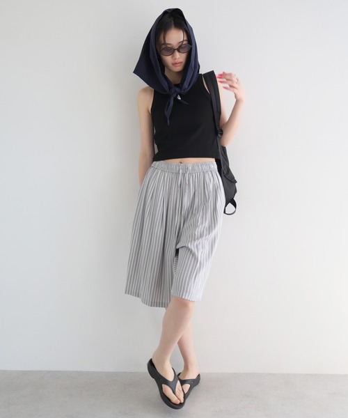 ANME(アンメ)の「レーヨンストライプイージーショートパンツ(その他パンツ・レディース・モカ/グレー/サックスブルー・M/L/XL)」の1枚目の写真