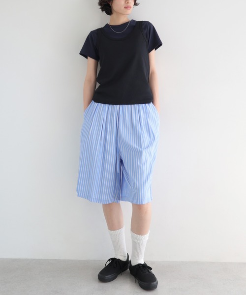 ANME(アンメ)の「レーヨンストライプイージーショートパンツ(その他パンツ・レディース・モカ/グレー/サックスブルー・M/L/XL)」の3枚目の写真