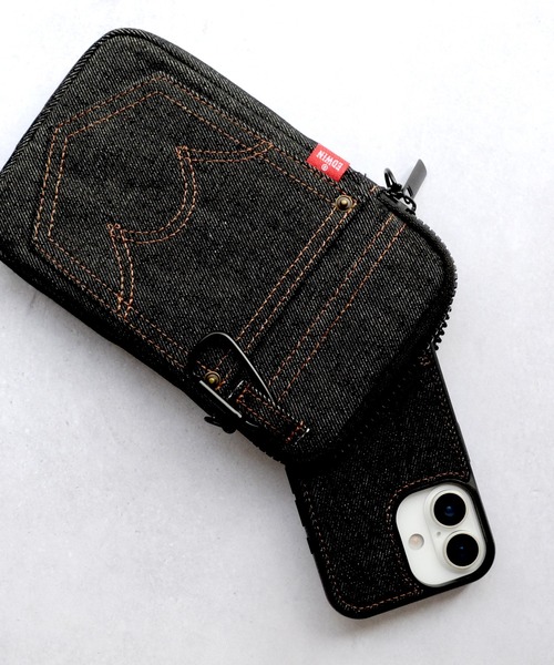 EDWIN（エドウィン）の「デニム ポーチ エドウィン 「スマホ用マルチポーチ」 ショルダーストラップ付き スマホポーチ カラビナ（スマホグッズ・メンズ・インディゴブルー/ブラック・ONE SIZE）」の5枚目の写真