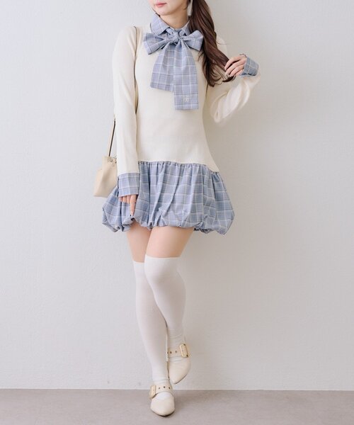 continuer de NICE CLAUP（コンティニューデナイスクラップ）の「リボン&バルーンドッキングワンピース（ワンピース・レディース・ネイビー/トップグレー/アイボリー・FREE）」の4枚目の写真