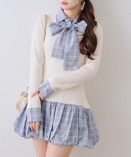 continuer de NICE CLAUP（コンティニューデナイスクラップ）の「リボン&バルーンドッキングワンピース（ワンピース・レディース・ネイビー/トップグレー/アイボリー・FREE）」の9枚目の写真