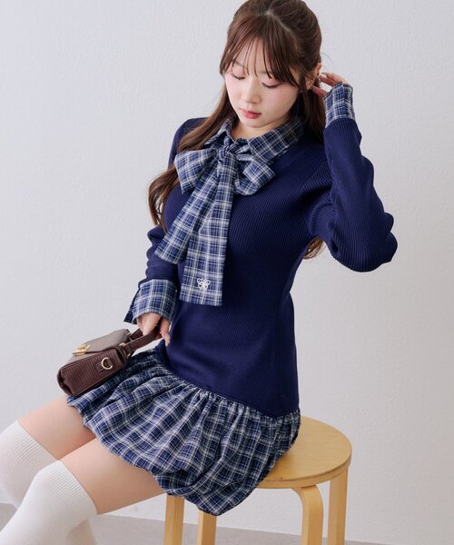 continuer de NICE CLAUP（コンティニューデナイスクラップ）の「リボン&バルーンドッキングワンピース（ワンピース・レディース・ネイビー/トップグレー/アイボリー・FREE）」の12枚目の写真