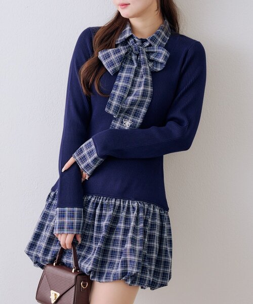 continuer de NICE CLAUP（コンティニューデナイスクラップ）の「リボン&バルーンドッキングワンピース（ワンピース・レディース・ネイビー/トップグレー/アイボリー・FREE）」の13枚目の写真