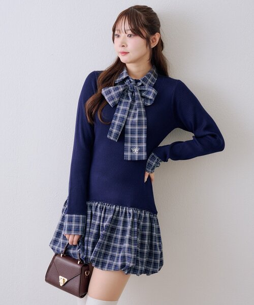 continuer de NICE CLAUP（コンティニューデナイスクラップ）の「リボン&バルーンドッキングワンピース（ワンピース・レディース・ネイビー/トップグレー/アイボリー・FREE）」の15枚目の写真