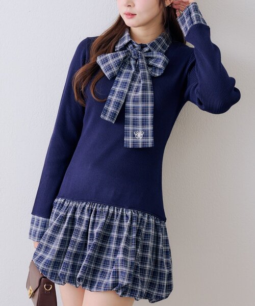 continuer de NICE CLAUP（コンティニューデナイスクラップ）の「リボン&バルーンドッキングワンピース（ワンピース・レディース・ネイビー/トップグレー/アイボリー・FREE）」の19枚目の写真