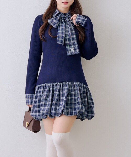 continuer de NICE CLAUP（コンティニューデナイスクラップ）の「リボン&バルーンドッキングワンピース（ワンピース・レディース・ネイビー/トップグレー/アイボリー・FREE）」の20枚目の写真