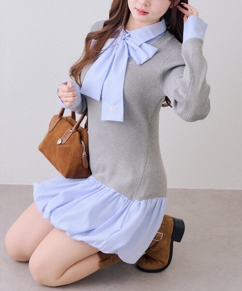 continuer de NICE CLAUP（コンティニューデナイスクラップ）の「リボン&バルーンドッキングワンピース（ワンピース・レディース・ネイビー/トップグレー/アイボリー・FREE）」の22枚目の写真