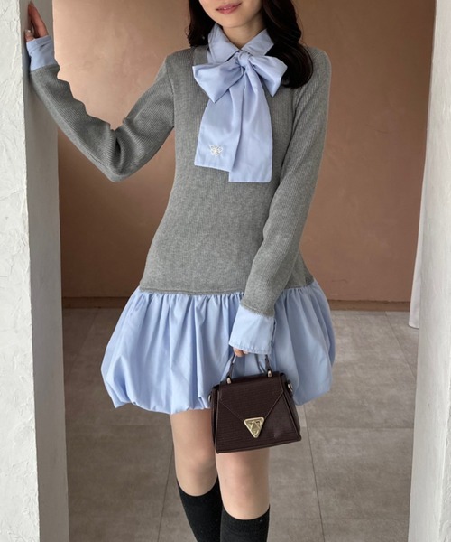 continuer de NICE CLAUP（コンティニューデナイスクラップ）の「リボン&バルーンドッキングワンピース（ワンピース・レディース・ネイビー/トップグレー/アイボリー・FREE）」の2枚目の写真