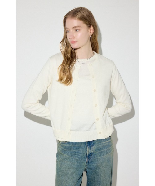 AZUL by moussy(アズールバイマウジー)の「カシミヤミックスレイヤードニットカーディガン(カーディガン/ボレロ・レディース・ライトブルー/ブラック/オフホワイト/杢グレー/ライトイエロー・MEDIUM/SMALL)」の6枚目の写真
