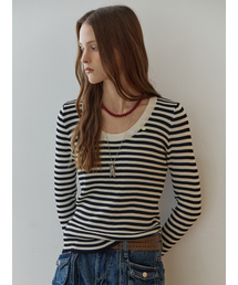 MAXZA（マージャコレクション）の「ストライプパターンUネック長袖ニット（ニット/セーター）」