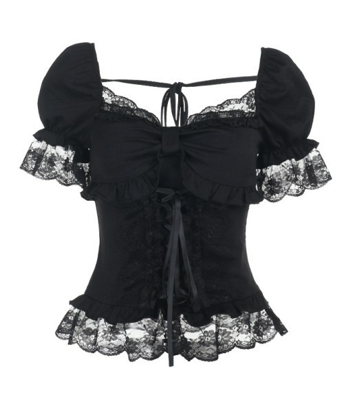 gossip!ロサンゼルス(ゴシップロサンゼルス)の「【Y2Kガーリー】レース切替半袖トップス(シャツ/ブラウス・レディース・ブラック・M)」の11枚目の写真