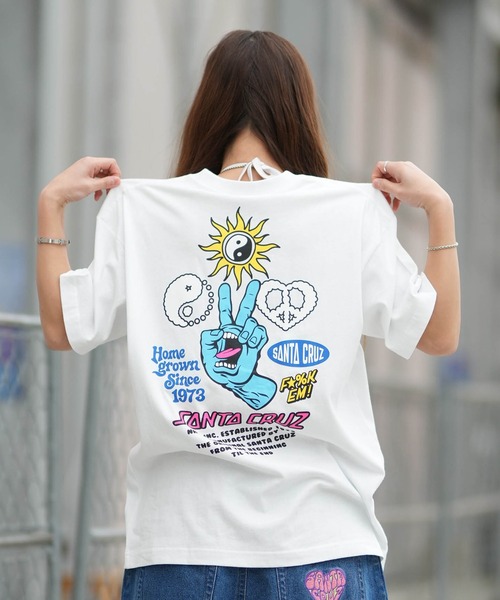 SANTA CRUZ（サンタクルーズ）の「SANTA CRUZ/サンタクルーズ 半袖Tシャツ レディース PEACE HAND MIX UP S/S TEE ムラサキ限定 502262431（Tシャツ/カットソー・レディース・シルバーグレー/ホワイト/ブラック/ライトピンク・XL/L/M）」の6枚目の写真