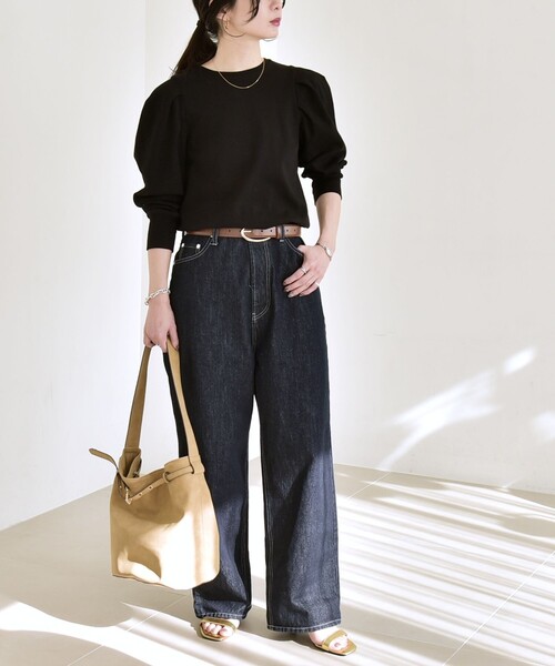 quaranciel(カランシエル)の「quaranciel:〈洗濯機可能〉パワーショルダー クルーネック プルオーバー(Tシャツ/カットソー・レディース・ホワイト/ブラック・ONE SIZE)」の11枚目の写真