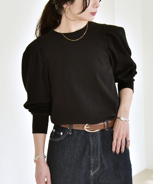 quaranciel(カランシエル)の「quaranciel:〈洗濯機可能〉パワーショルダー クルーネック プルオーバー(Tシャツ/カットソー・レディース・ホワイト/ブラック・ONE SIZE)」の14枚目の写真