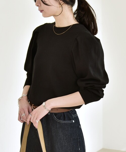 quaranciel(カランシエル)の「quaranciel:〈洗濯機可能〉パワーショルダー クルーネック プルオーバー(Tシャツ/カットソー・レディース・ホワイト/ブラック・ONE SIZE)」の18枚目の写真