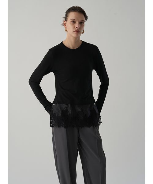 Henon.（ヘノン）の「レースドッキングクルーネックトップス（Tシャツ/カットソー・レディース・グレー/ブラック・F）」の10枚目の写真