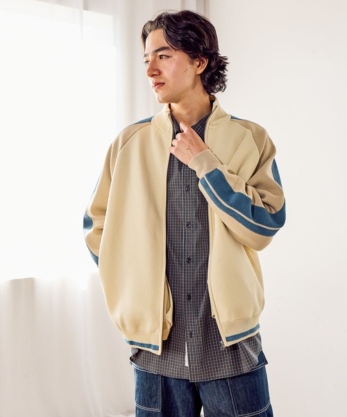 niko and...（ニコアンド）の「ニットトラックジャケット（ブルゾン・メンズ・ブラック/アイボリー/オレンジ/グリーン・MEDIUM/LARGE）」の2枚目の写真