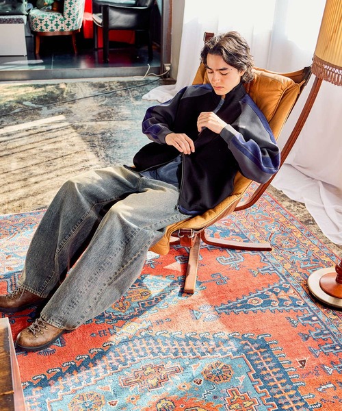 niko and...（ニコアンド）の「ニットトラックジャケット（ブルゾン・メンズ・ブラック/アイボリー/オレンジ/グリーン・MEDIUM/LARGE）」の6枚目の写真