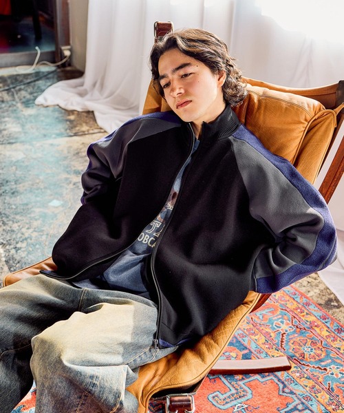 niko and...（ニコアンド）の「ニットトラックジャケット（ブルゾン・メンズ・ブラック/アイボリー/オレンジ/グリーン・MEDIUM/LARGE）」の7枚目の写真