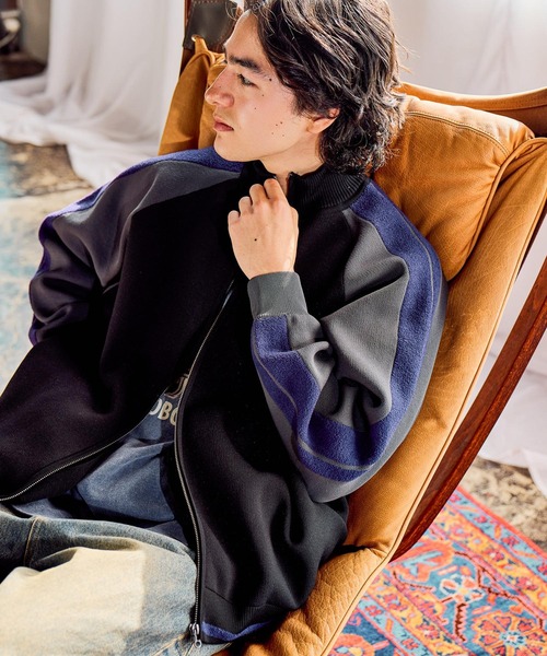 niko and...（ニコアンド）の「ニットトラックジャケット（ブルゾン・メンズ・ブラック/アイボリー/オレンジ/グリーン・MEDIUM/LARGE）」の8枚目の写真