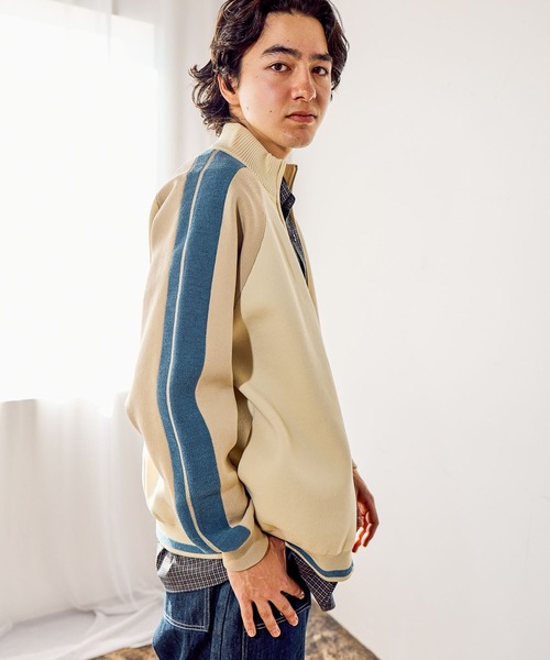 niko and...（ニコアンド）の「ニットトラックジャケット（ブルゾン・メンズ・ブラック/アイボリー/オレンジ/グリーン・MEDIUM/LARGE）」の17枚目の写真