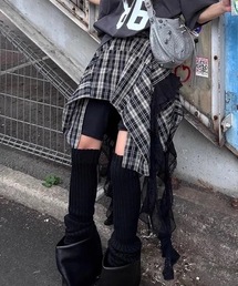 アシメデザインレイヤードチェックスカート