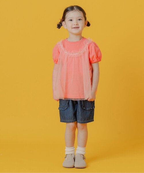 Boribon（ボリボン）の「チュールジョインTシャツ（Tシャツ/カットソー・キッズ・オレンジ/ベージュ/ラベンダー・80/90/100/110/120）」の4枚目の写真