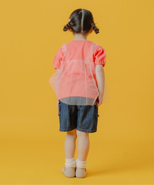 Boribon（ボリボン）の「チュールジョインTシャツ（Tシャツ/カットソー・キッズ・オレンジ/ベージュ/ラベンダー・80/90/100/110/120）」の5枚目の写真