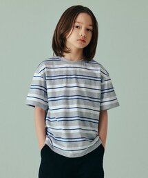 マルチストライプクルーネックTシャツ1 [グレー]