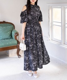 CLEAR BASIC | 【低身長対応／サイズ展開あり】花柄オープンショルダーフレアワンピース[大人 フェミニン 上品 オケージョン](ワンピース)